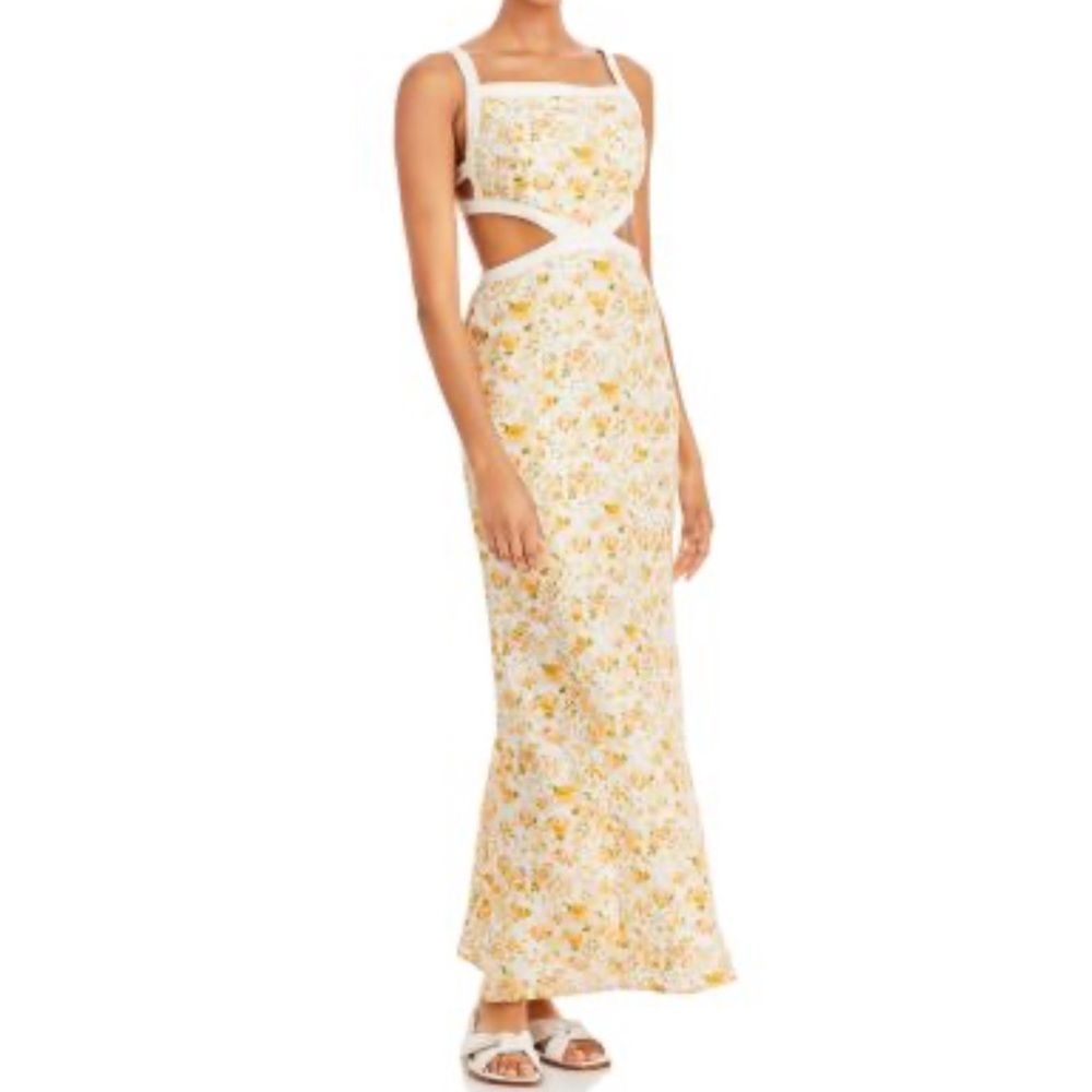 Anthropologie Floral Yellow and Cream Maxi Dress